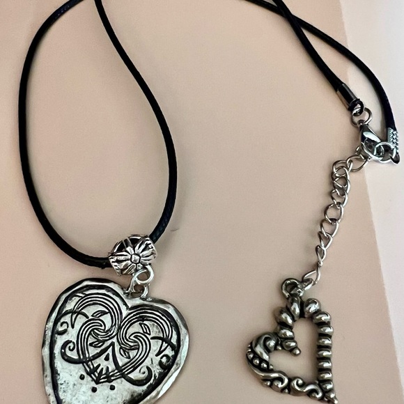Melancholia Swirly & Silvery Large Heart Pendant on a Black Corded Necklace - Picture 8 of 11